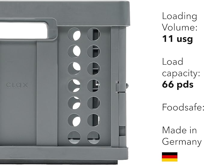 Clax® crate | folding box | basket | 48 qt (12 gal) | grey