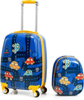 HONEY JOY Kids Luggage, 12" Toddler Backpack & 18" Travel Suitcase with Wheels, Lightweight Toddler Suitcase, Durable ABS Hardshell, 2Pcs Carry On Luggage Set for Boys Girls (Car)