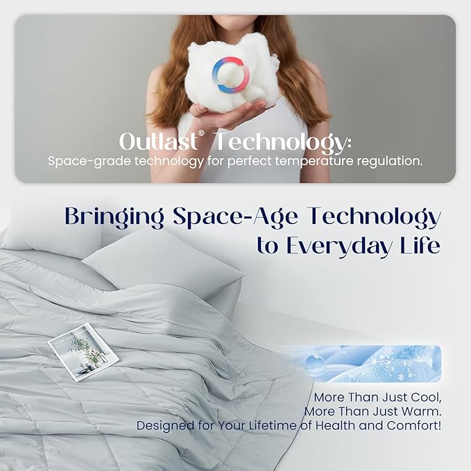 Dream Valley® Outlast® Deepsleep Cooling Comforter, Full/Queen Size, NASA-Grade Space Technology Cooling Blanket for Hot Sleepers Night Sweats, Q-Max > 0.45 Aerocool™ Breathable, Ice Blue, 90"x90"