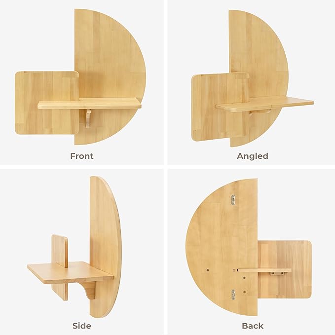 Behomes Soluna Solid Wood Floating Nightstand, Wall Mounted Bedside Nightstand, Mid Century Modern Floating Bed Side Table, Rustic Wooden Night Stand for Bedroom, Small Space Saving Shelf, Natural