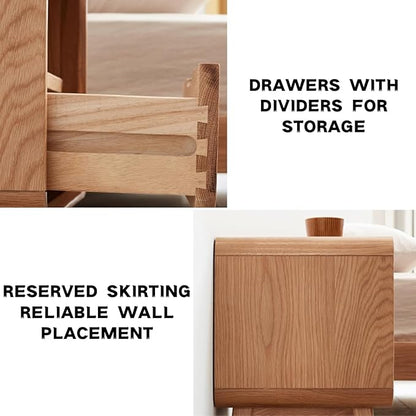 Rainbow Home Bergan Nightstand with 2 Drawers & Open Shelf, 100% Solid Oak Wood, Mid Century Modern Bedside Table for Small Spaces, Practical Storage for Bedroom