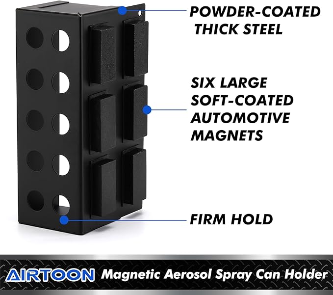 AIRTOON 2PCS Magnetic Aerosol Spray Can Holder, Magnetic Bottle Holder for Garage, Workspace and Home, Red and Black
