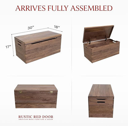 Amish Made Wooden Storage Chest Trunk Box with Lid and Handles for Bedroolanket, Clothes, Anti-Slam Hinges, Handmade, Rustic, Walnut Wood, Natural Stain, 30"