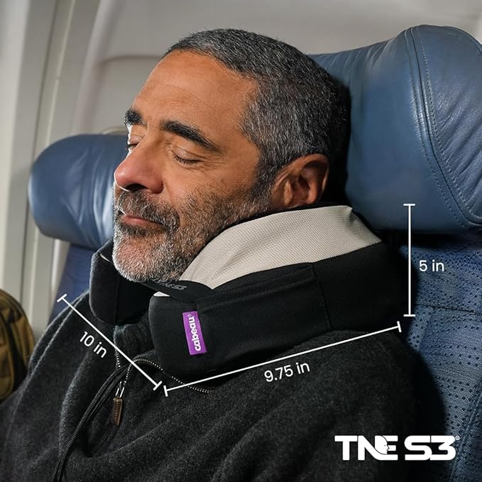 Cabeau Travel Neck Pillows for Airplanes – The Neck’s Evolution, TNE S3 – Supportive Memory Foam Design for Long Haul Flights – Attachable Seat Straps and 360° Support (Sydney Blue)