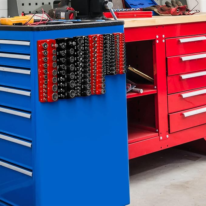 Olsa Tools Magnetic Socket Organizer | 3/8-Inch Drive | SAE | Black | Holds 26 Sockets | Professional Quality Tools Organizer