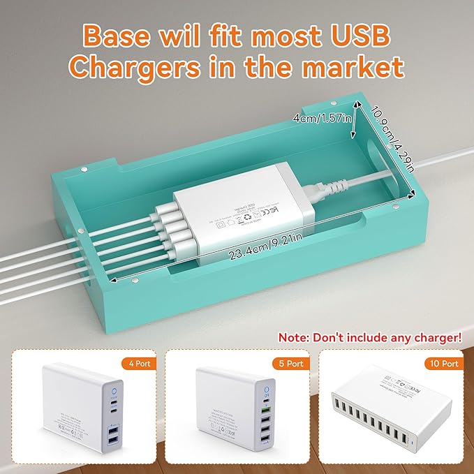 Pezin & Hulin Bamboo Charging Station with Watch Stand, Docking Holder for Multi Device with 5 Charge Cables, Desktop Dock Stations Electronic Organizer for Cellphone, Tablet, Watch-Teal