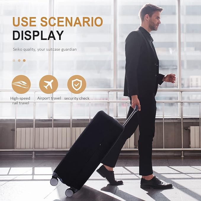 Travel Luggage Cover Suitcase Protector Scratch-Resistant Fit 19-31 Inch Suitcase, Not Included Suitcase (Black, 3XL(32-33inch))