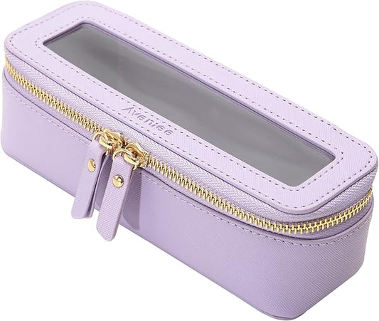 Aveniee Clear Makeup Brush Bag, Slim Brush Holder Cosmetic Case, Small Travel Toiletry Bag for Women, Thin Make up Bags with Dual Zipper, Cute Travel Essentials Srorage Bag.Lilac
