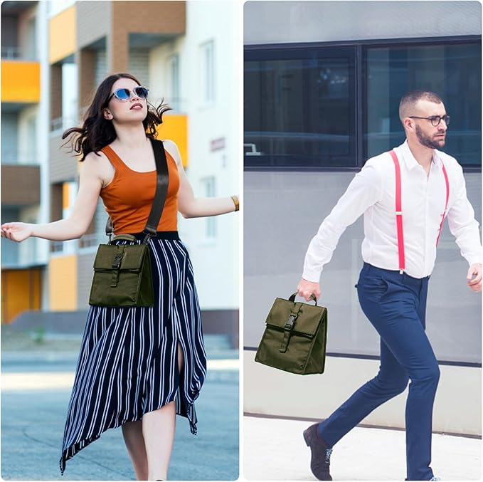 Insulated Foldable Lunch Bag- Lightweight Portable with Adjustable Shoulder Strap Lunch Box for Men, Women, Office, Work, Picnic, Hiking and Beach (Army Green(Soft Fabric))