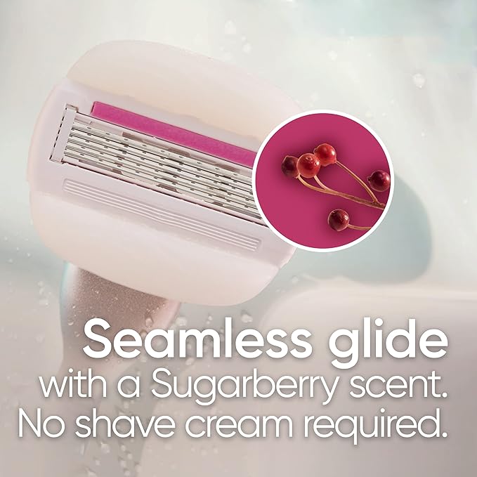 Gillette Venus Comfortglide plus Olay Sugarberry Women's Razor with Rose Gold Metal Handle + 4 Blade Refills