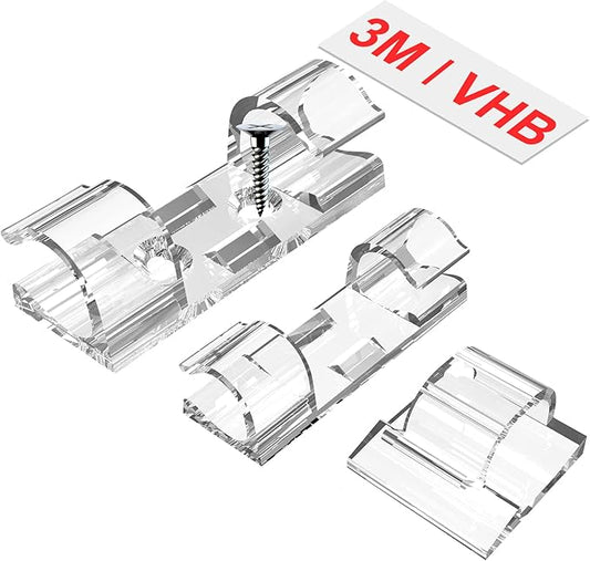 Outdoor Light Clips (Assorted Sizes, 60 PCS), Adhesive Cable Cord Organizer for Wall, Clear Wire Holder Electric Wires, PC Management Under Desk, Christmas LED M&L