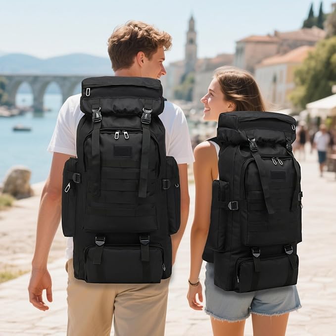 80L 2Pcs Hiking Backpack for Men with Sling Tactical Backpack - Rucksack Molle Military Tactical Waterproof Lightweight Camping Backpack 3 Day Assault Pack for Travel, Climbing, Backpacking