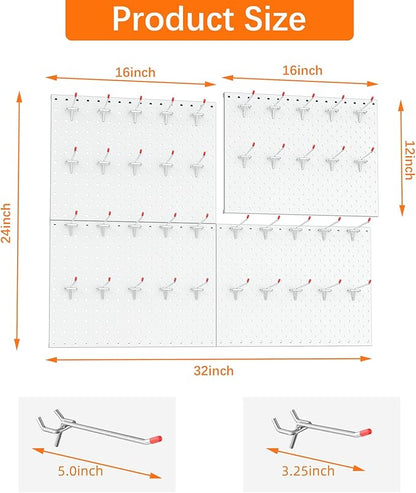 TORACK Metal Pegboard Panels and Hooks for Garage, Workbench, Shop, Shed Tool Organizer Peg Board with 1/8" & 1/4" Holes, Modular Wall-Mounted Pegboard with Pegboard Hooks(Cream White)