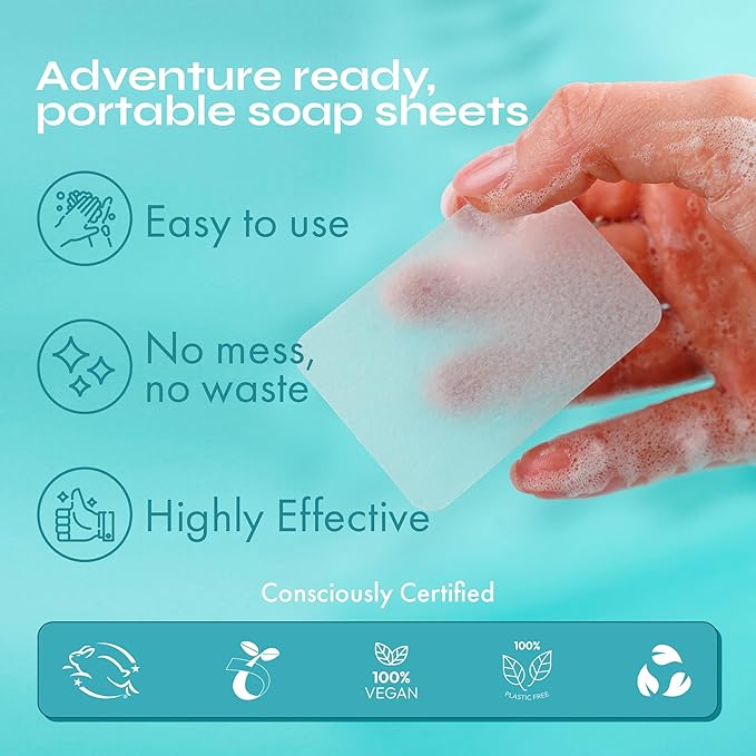 FOMIN - Antibacterial Paper Soap Sheets for Hand Washing - (200 Sheets) Orange Portable Travel Soap Sheets, Dissolvable Camping Mini Soap, Portable Hand Soap sheet