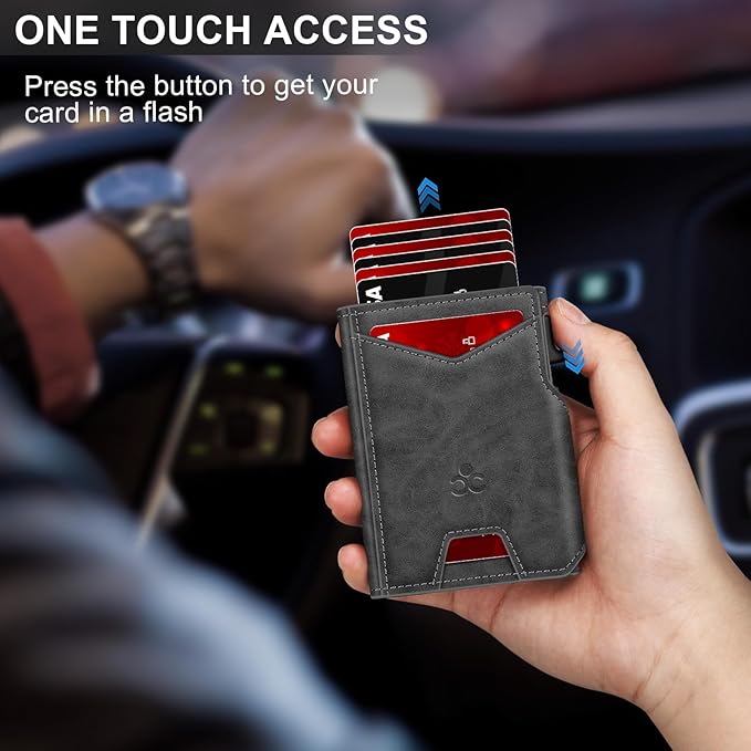 Wallet for Men Wallet with Slim Pop Up Card Holder 9-13 Cards, Bifold Minimalist Smart Wallet RFID Blocking Credit Card Holder with ID Window & Stretchable Cash Slot Compact Metal Aluminum Card Case
