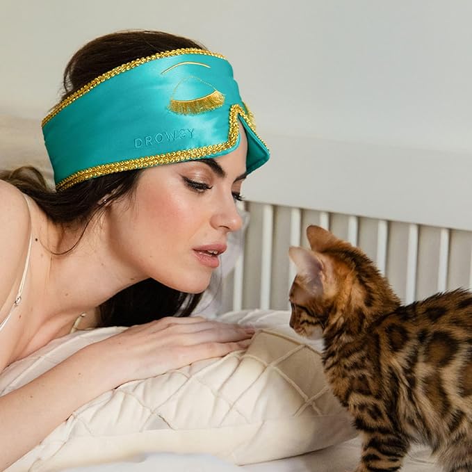 DROWSY Breakfast at Drowsy Silk Sleep Mask – 100% Pure Mulberry Silk, Total Blackout, Ultra-Soft & Skin Hydrating for Beauty Sleep & Relaxation, Fully Adjustable