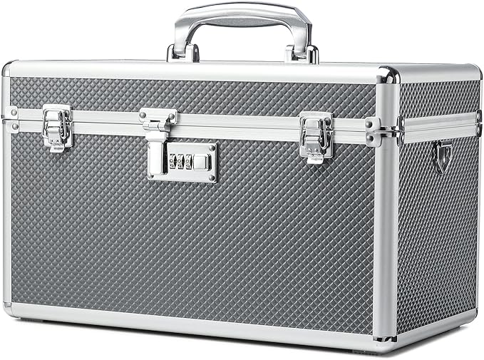 Storage Lock Box with Combination code, Lockable Medicine Storage Case, Empty First Aid Box, Security Lock Box, Multipurpose Lockbox for Home and Outdoor Use (Gray, X-Large)