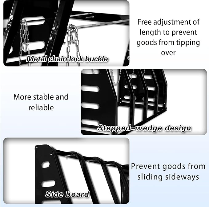 Steel Vertical Long Parts Storage Rack, Lumber Storage Rack 1500 LBS Capacity, Heavy Duty Standing Bar Rack with Safety Chain for Garage Workshop Factory, 4 Bays, Black,