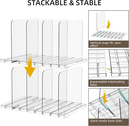 Bag & Purse Organizer for Closet Stackable Acrylic Shelf Dividers for Closet Organization, Clear Handbag Purse Storage Organizer Divider, Keep Clutch, Wallet, Pocketbook Upright, 2 Pack