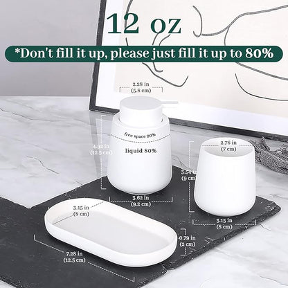 BosilunLife White Bathroom Accessory Set - 3 pcs Ceramic Bathroom Soap Dispenser Set Farmhouse Bathroom Decor Sets Accessories, Soap Dispenser and Toothbrush Holder, Tray (White Set - Liquid Pump)
