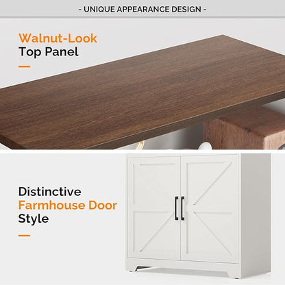 VINGLI Bookcase with Doors and Adjustable Shelves, Steel 70" Tall Bookshelf, 6-Tier Farmhouse Metal Storage Cabinet for Study, Living Room, Home Office, Kitchen Pantry, White Display Cabinet