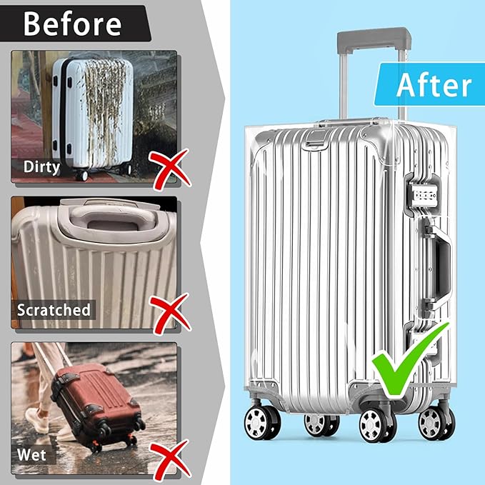 Yotako Clear PVC Suitcase Cover Tough Protector, 20 Inch Luggage Covers for Wheeled Suitcase 20"
