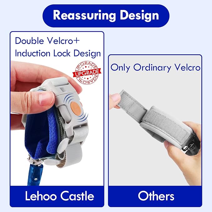 Lehoo Castle Toddler Leash, 4.9ft Kid Leash Wrist with Induction Lock, Anti Lost Wrist Link for Toddlers, Reflective Leash for Kids, Child Leashes for Toddlers (Navy Blue)