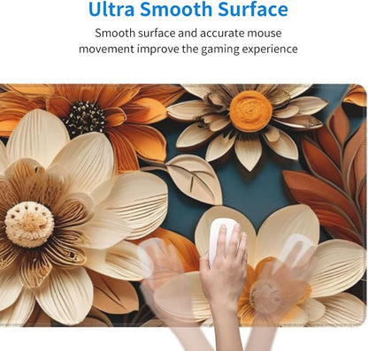 Gaming Mouse Pad, Large Non-Slip Rubber Base Mousepad, Keyboard Mouse Mat, Desk Pad with Stitched Edges, 31.5x11.8inch,Floral