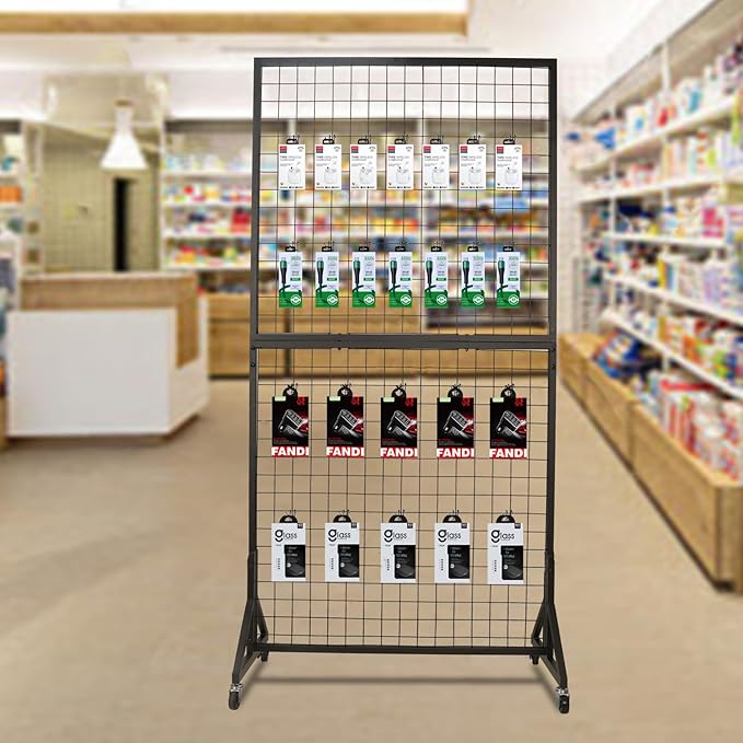 1 Pack 3'x 6' Two-Double Gridwall Panel Display Racks with Sturdy T-Base, Black Grid Wall Panels Display Stand, Display Rack Craft Show, Art Display Stand