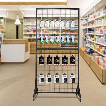 1 Pack 3'x 6' Two-Double Gridwall Panel Display Racks with Sturdy T-Base, Black Grid Wall Panels Display Stand, Display Rack Craft Show, Art Display Stand