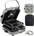 2-Burner Foldable Camping Stove with Griddle and Carrying Bag，16000 BTU Portable Propane Camp Stove with 2 Adjustable Burners & Piezo Ignition, for Camping, Home Backyard, Frying Turkey, Green