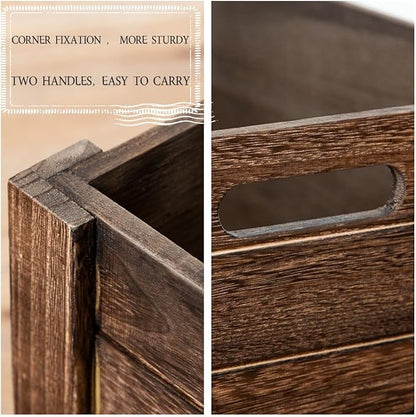 Large Vintage Brown Wooden Crates For Storage,Nesting Handmade Solid Wood Vintage Black Wood Storage Boxes.Storage Crates For Organizing.