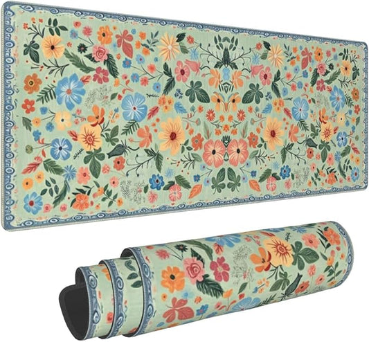 Gaming Mouse Pad, Large Non-Slip Rubber Base Mousepad, Keyboard Mouse Mat, Desk Pad with Stitched Edges, 31.5x11.8inch, Wilde Flower