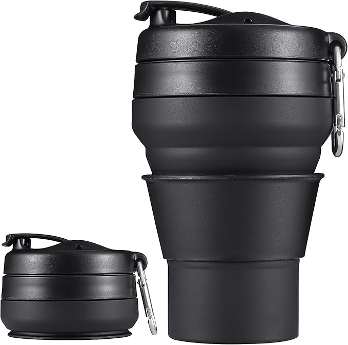 Collapsible Coffee Cup, 20 OZ 600ml Silicone Travel Folding Cup, Leak Proof BPA Free Portable Cup, Travel mug with Lids for Camping hiking (20OZ)