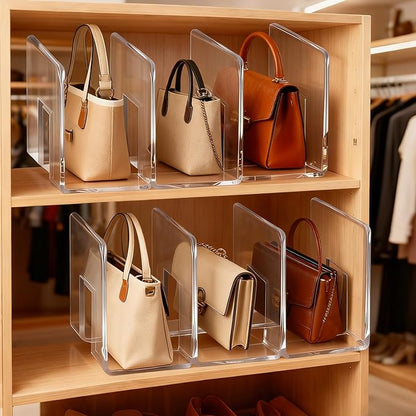 LUGUNU Acrylic Clear Purse Divider Organizer Clear Desk File Sorter Divider Mesh Folder Closet Shelf Storage Office Supplies Stand Holder Bookshelf (2 Pack of 3 Sections)