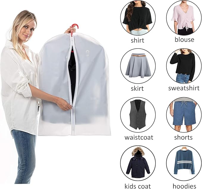 36" Women Suit Bags, Garment Bags For Hanging Clothes, Plastic Garment Bags for Closet Storage, Suit Cover Bags with Zipper for Short Coats, Jackets, Shirts 24"x36"/ 6 Pack (24" x 36" 6 Pack)