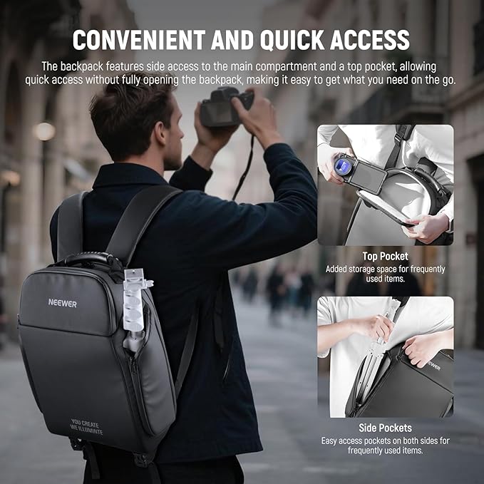 NEEWER BASICS Camera Bag for Photographer, Water Resistant Digital Cam Backpack Shockproof Large Case Compatible with Sony Canon Nikon DSLR Mirrorless Lenses Small Photography Accessories, PB26 Black
