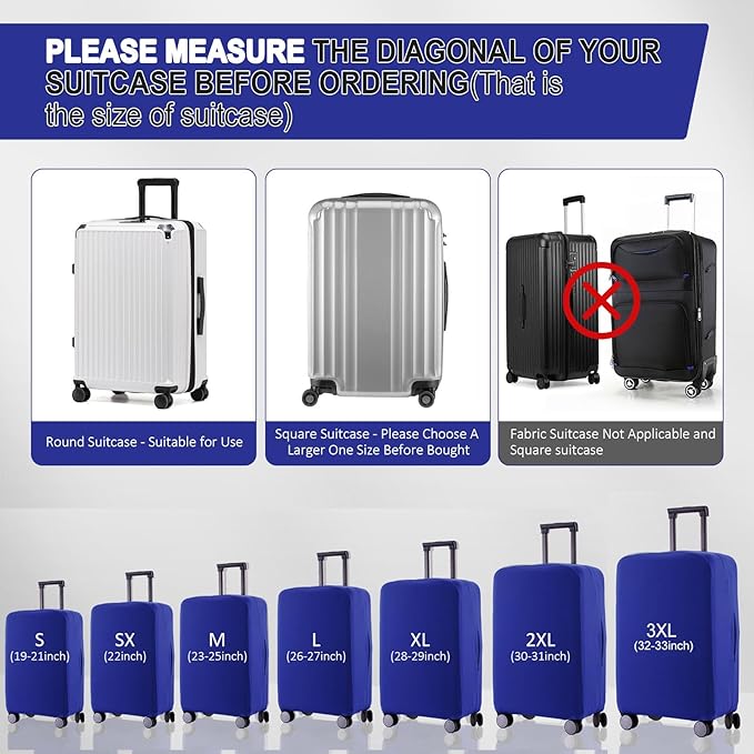 Travel Luggage Cover Suitcase Protector Scratch-Resistant Fit 19-31 Inch Suitcase, Not Included Suitcase (Blue, L(26-27 inch))