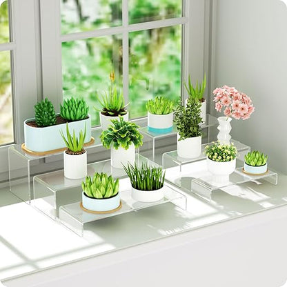 NIUBEE Acrylic Display Riser, 6 Pcs 9" Large Acrylic Risers, 2 Set Clear Rectangular Stands for Candy Dessert Cupcakes, Collectibles Display Stands Shelf for Display for Funko POP Figures