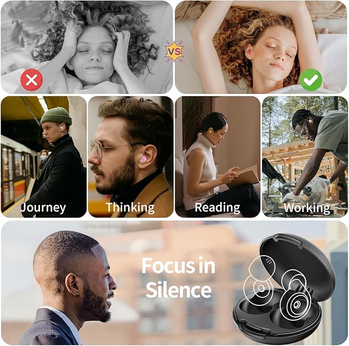 Ear Plugs for Sleeping Reusable Earplugs for Concerts Noise Cancelling Soft Silicone Noise Reduction Earbuds for Travel Focus Work 33-45dB Hearing Protection with 9 Ear Tips & Case (Off-White)