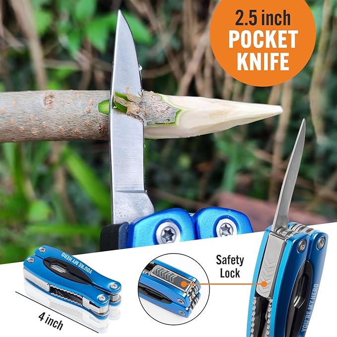 YOU ARE MY HERO Multitool 15-in-1 | Practical Gift for Dad Husband Grandpa Son, Engraved Multi Tool for EDC & Outdoors, Great Birthday Appreciation Gift from Daughter Son Wife, Unique Gadget for Men
