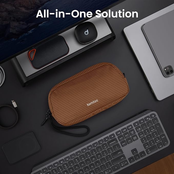 tomtoc Electronics Organizer Travel Case Performance, Water Resistant Bag Cable Tech Pouch Accessories, Carry Storage for Cord, Phone, Cables, Airpods, USB Flash Drive, Daily Items