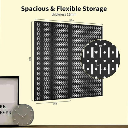Pegboard Wall Organizer 2 PCS 32" x 16" Black Peg Board Metal Pegboard Panels for Garage Tool Storage
