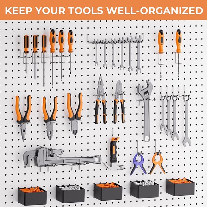 INCLY 120PCS Pegboard Accessories Organizer Kit, Peg Board Hooks Assortment with Bins for Organizing Various Tools, Fit 1/8 or 1/4 inch Pegboard for Hanging Storage, Garage Wall Attachments