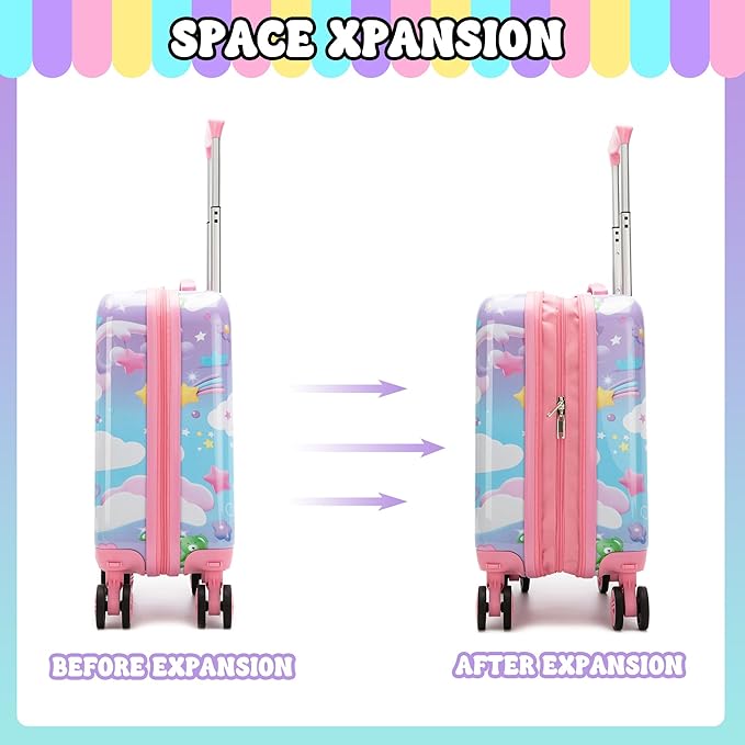 Kids Suitcase Set for Girls Hardside Luggage with Spinner Wheels 2 Piece 16inch Toddler Suitcase for Girls Travel Carry on Luggage Airline Approved