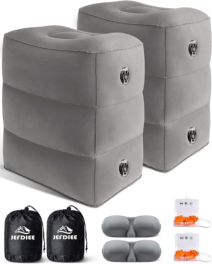 JefDiee Inflatable Travel Foot Rest Pillow,Kids Airplane Bed,Adjustable 3 Layers Height Leg Rest Pillow,Adults Travel Essentials Great for Airplane,Office,Home,Trains,Cars