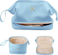 Birthday Gift for Daughter-Initial Large Makeup Bag, Personalized Double Layer Cosmetic Bag with Makeup Brush Organizer, Personalized Gift for 7 8 9 10 11 12 13 14 15 16 17 18 Year Old Girls