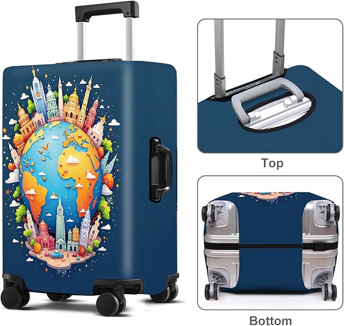 Luggage Cover Washable Suitcase Protector Anti-Scratch,Stretchable Fit for 20-34Inch Luggage Durable Travel Bag Cover with Zipper Closure (Earth, S(fits 20-22inch suitcase))