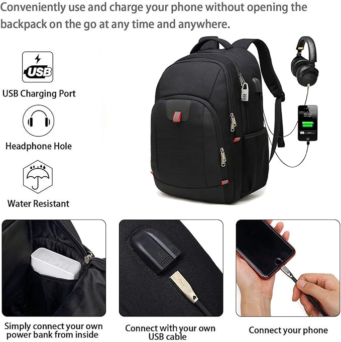 Della Gao Laptop Backpack for Men, Large Anti-Theft Business Travel Backpack with USB Charging Port, Water Resistant College Computer Bag for Men/Women for 17 Inch Laptop and Notebook
