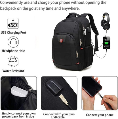 Della Gao Laptop Backpack for Men, Large Anti-Theft Business Travel Backpack with USB Charging Port, Water Resistant College Computer Bag for Men/Women for 17 Inch Laptop and Notebook